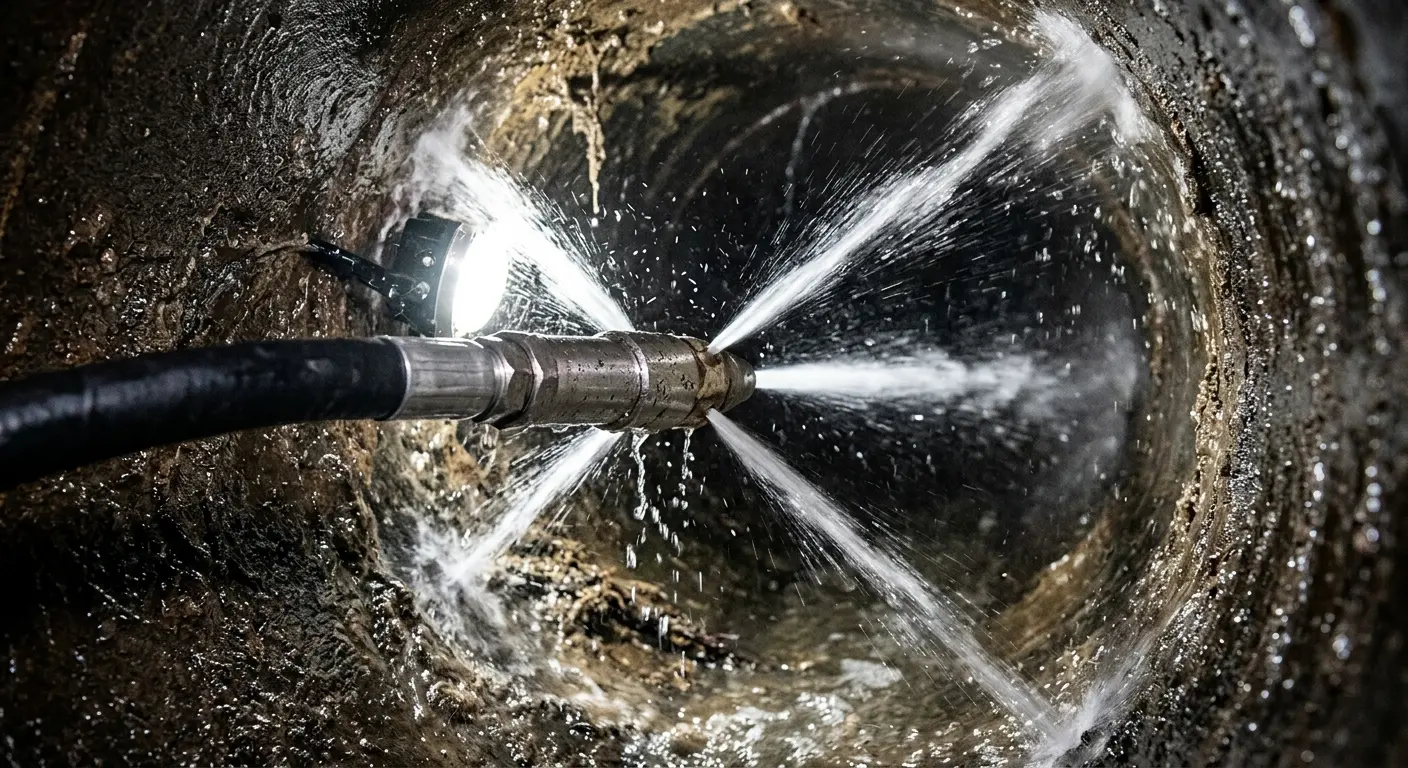High-pressure hydro jetting nozzle cleaning sewer pipe for Trenchless Sewer Repair in Bettendorf